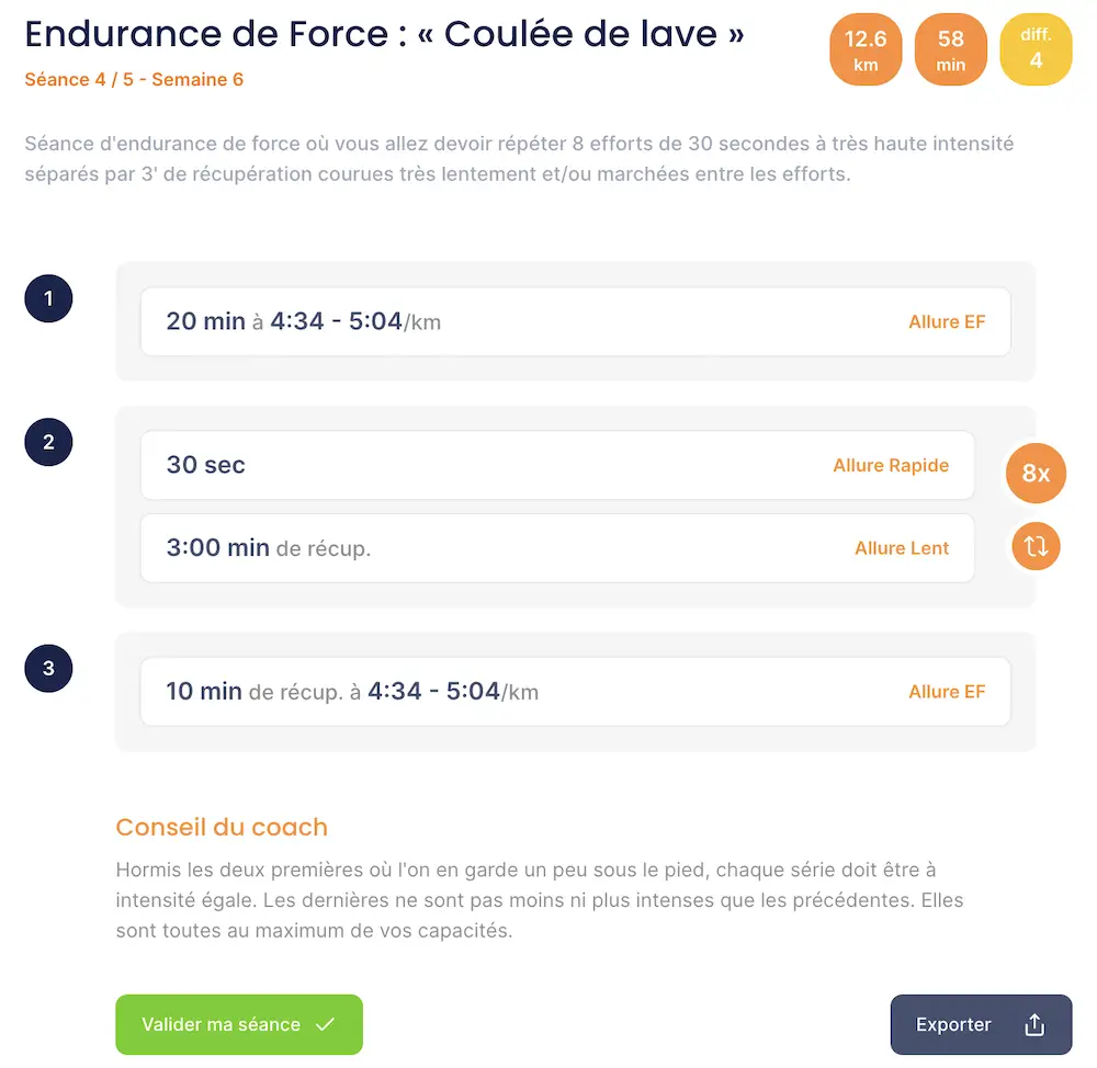 séance de fractionné endurance de force pour entrainer le seuil sur campus.coach